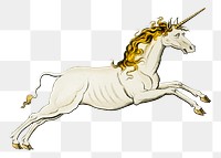 Vintage unicorn png sticker, mythical animal illustration, remix from the artwork of Sidney Hall