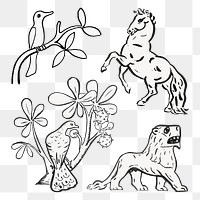 Animal png set vintage illustration, remixed from artworks from Leo Gestel