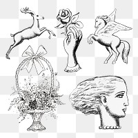 Vintage element png hand drawn illustration set, remixed from artworks from Leo Gestel