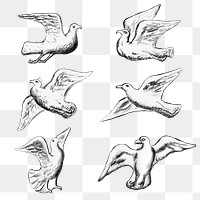 Bird png sticker set vintage illustration, remixed from artworks from Leo Gestel