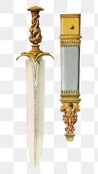 Ancient dagger png transparent sticker, melee weapon with sheath illustration, remix from the artwork of Sir Matthew Digby Wyatt