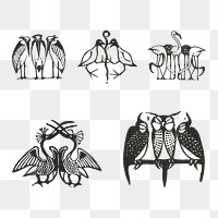 Vintage bird png sticker print set, remixed from artworks by Gerrit Willem Dijsselhof