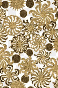Art nouveau gold chrysanthemum flower pattern transparent png design resource
