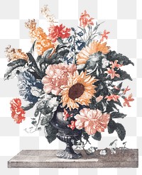 Ancient ornamental flower vase png sticker vintage illustration