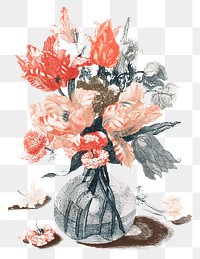 Flower bouquet in vase png sticker vintage illustration
