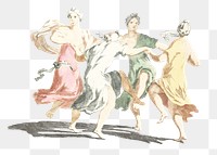 Group of women dancing png sticker vintage drawing