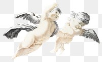 Baby angels flying png vintage sticker