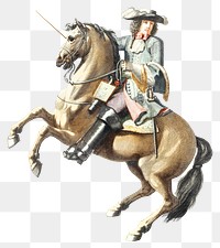 Man on horse png sticker vintage drawing