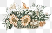 Flower basket png sticker vintage botanical