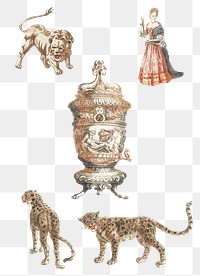 Ancient ornamental png sticker vintage illustration set