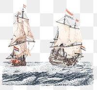 Ship on water png sticker vintage drawing