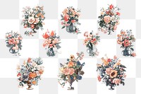 Flower bouquet in vase png sticker vintage illustration set