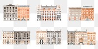 European old building png sticker vintage hand drawn illustration set