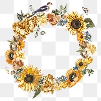 Sunflower floral frame png vintage sticker