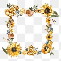 Sunflower floral frame png vintage sticker