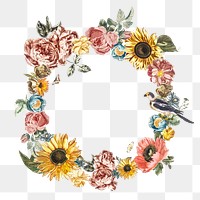 Sunflower floral badge png vintage sticker