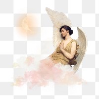 Angel & moon png remixed aesthetic collage artwork, Abbott Handerson Thayer-inspired aesthetic illustration on transparent background