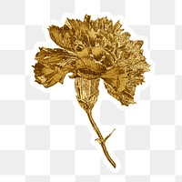 Gold carnation flower sticker with white border