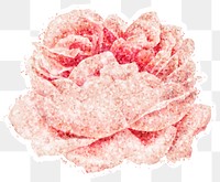 Pink glitter rose sticker with white border design element