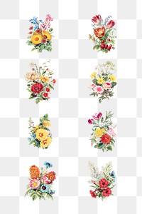 Vintage flowers bouquet collection transparent png