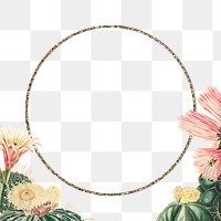 Round gold frame with vintage cactus design element