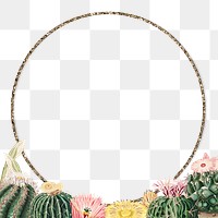 Round gold frame with vintage cactus design element