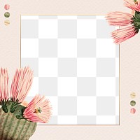 Rectangle gold frame with vintage cactus on paper background design element