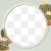 Round gold frame on vintage cactus background design element