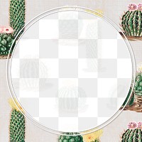 Round frame on vintage cactus pattern background design element