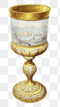 Golden cup with lid png illustration, remixed from artworks by Aert Schouman