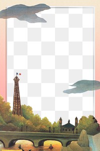Frame png Paris border, Eiffel-tower in the sunset, remixed from artworks by Henri Rousseau