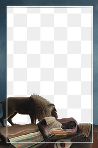 Frame png art border, lion and sleeping Gypsy, remixed from artworks by Henri Rousseau