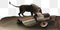 PNG clipart border, lion and sleeping Gypsy, remixed from artworks by Henri Rousseau