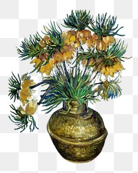 Png flower, Van Gogh’s Imperial Fritillaries in a Copper Vase sticker, famous artwork on transparent background, remastered by rawpixel