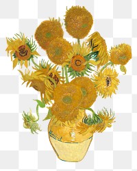 Png Van Gogh&rsquo;s Sunflowers sticker, famous flower artwork on transparent background, remastered by rawpixel
