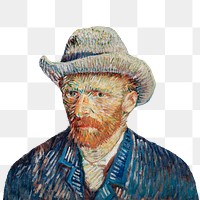 Png Van Gogh's Self-Portrait with Grey Felt Hat sticker, famous artwork on transparent background, remastered by rawpixel