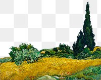 Png Van Gogh's Wheat Field with Cypresses sticker, famous painting illustration on transparent background, remastered by rawpixel