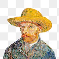 Png Van Gogh's Self-Portrait with a Straw Hat sticker, famous portrait on transparent background, remastered by rawpixel