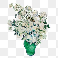 Pink roses png sticker from Van Gogh's Still Life Vase with Pink Roses, famous flower artwork on transparent background, remastered by rawpixel