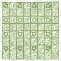 William Morris's png vintage pattern, squared green flower illustration, remix from the original artwork