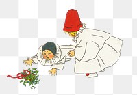 Little children playing with holly leaves transparent png