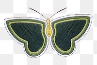 Green butterfly png sticker, vintage hand drawn design clip art, transparent background