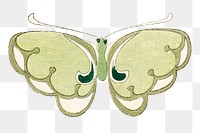 Green butterfly png sticker, Japanese woodblock print, vintage illustration