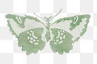 Green butterfly png sticker, Japanese woodblock print, vintage illustration