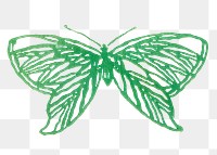 Butterfly png sticker, green vintage design, transparent background