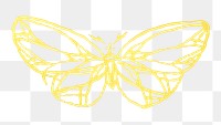 Butterfly png sticker, yellow vintage design, transparent background