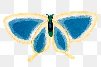 Blue butterfly png sticker, vintage hand drawn design clip art, transparent background