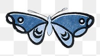 Blue butterfly png sticker, vintage hand drawn design clip art, transparent background