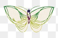 Butterfly doodle png sticker, green vintage design, transparent background