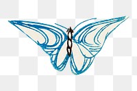 Butterfly doodle png sticker, blue vintage design, transparent background